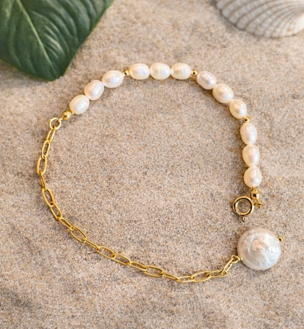 Coastal Pearl Paperclip  Chain Bracelet