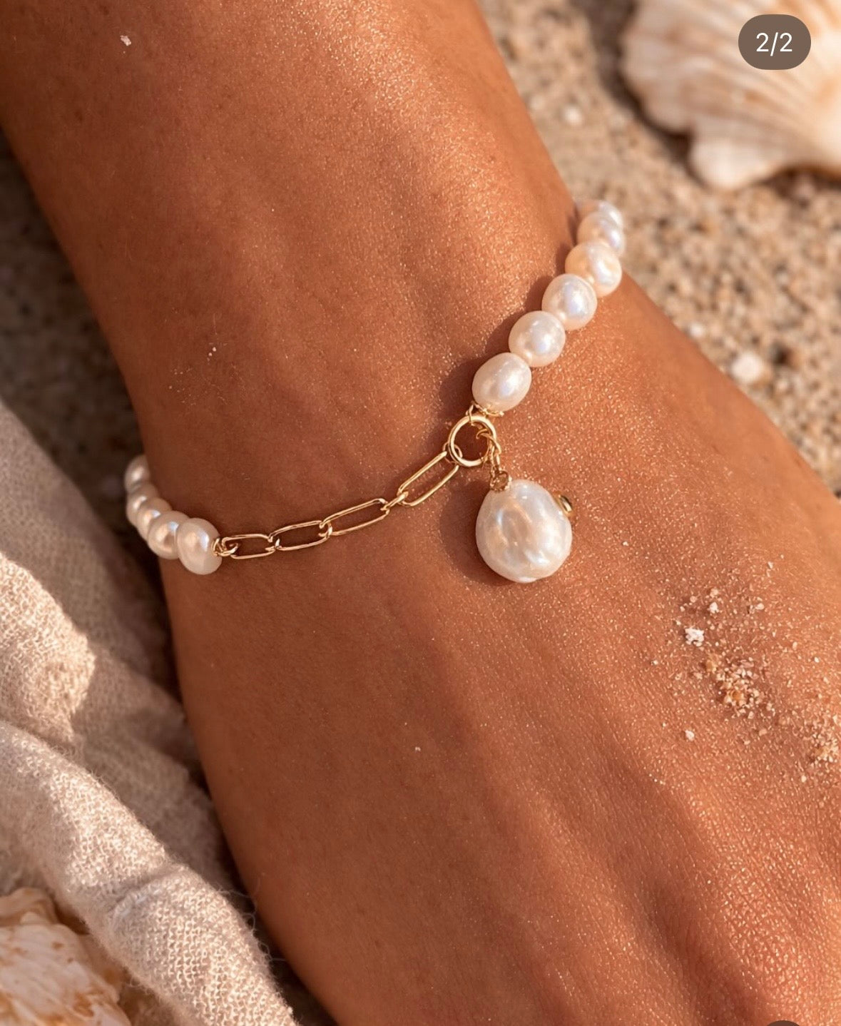 Coastal Pearl Paperclip  Chain Bracelet