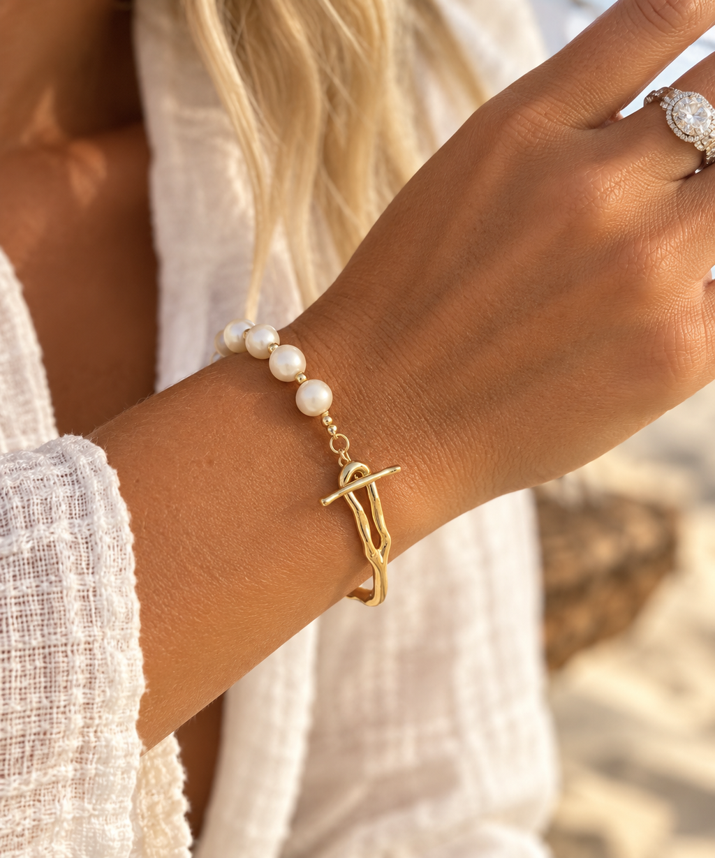 Golden White Pearl Cuff Bracelet